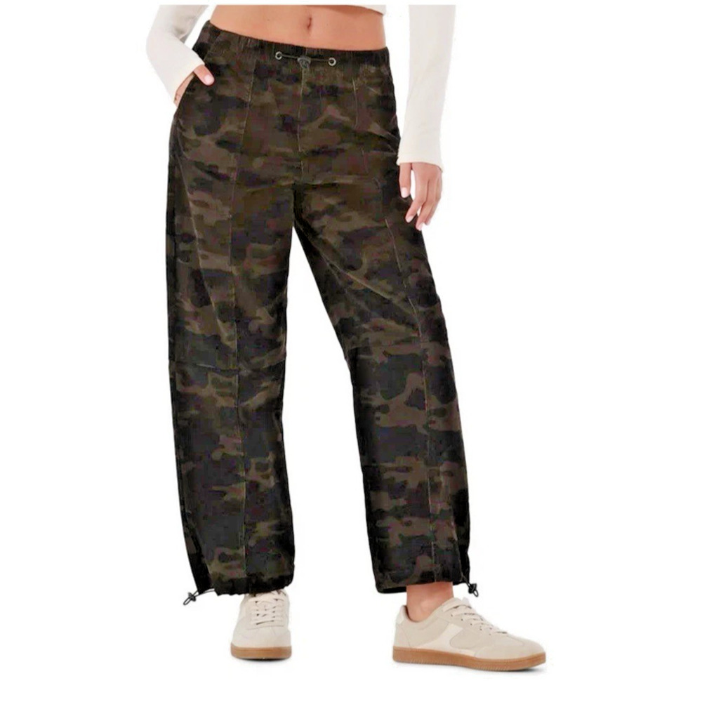 Y2K Camo Corduroy Baggy Wide‎ Leg Cinched Army Pants Green XS